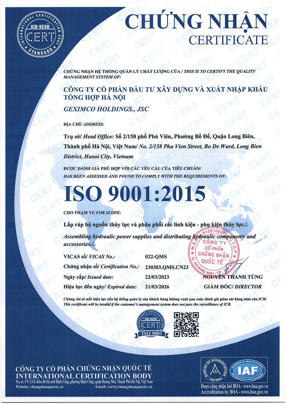 Geximco đạt chứng nhận hệ thống quản lý chất lượng ISO 9001:2015